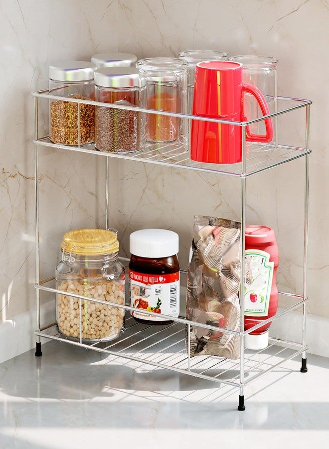 Cri8Hub2-Tier Standing Spice Rack Storage Organizer, Countertop Storage Shelf Organizer for Masala Boxes Home and Kitchen (Silver), Stainless Steel - Image 1